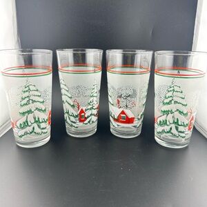 Vintage KIG frosted winter scene tumblers.